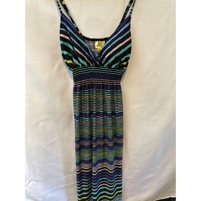 Steve & Lindsay Strappy Sundress Size L horizontal blue and yellow stripes