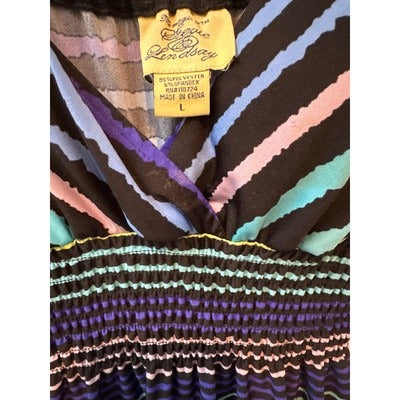 Steve & Lindsay Strappy Sundress Size L horizontal blue and yellow stripes