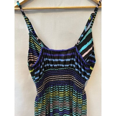 Steve & Lindsay Strappy Sundress Size L horizontal blue and yellow stripes