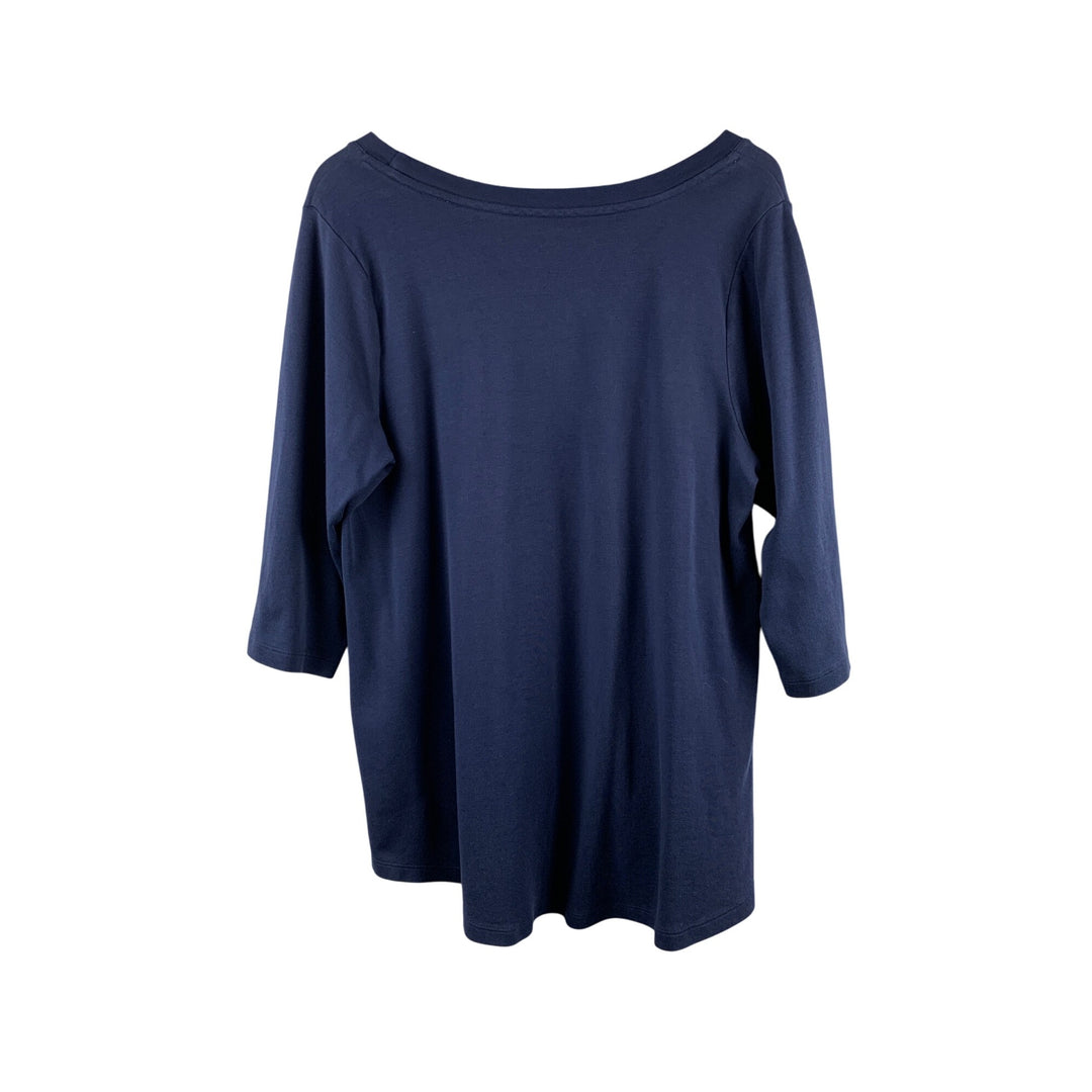 Isaac Mizrahi Live Essentials Womens 3/4 Sleeve Navy Blue Top 1X