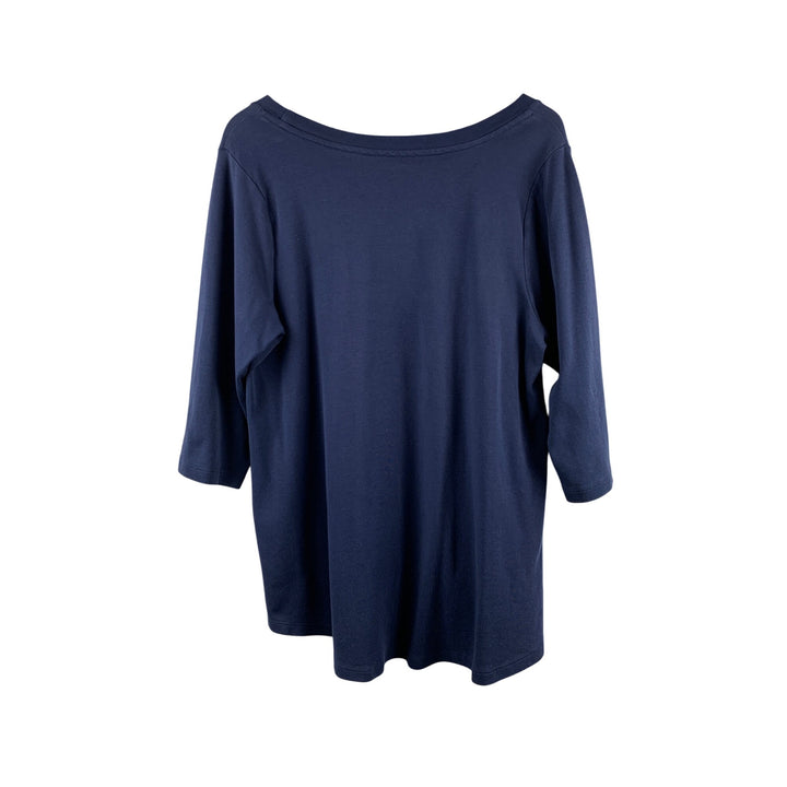 Isaac Mizrahi Live Essentials Womens 3/4 Sleeve Navy Blue Top 1X