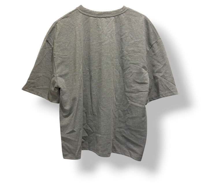 Zara New York Sparkle T-Shirt Gray Silver Glitter Oversized Tee Size M NWT