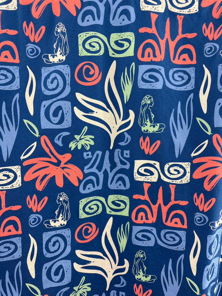 Men’s Hinano Tahiti Medium Blue Hawaiian Patterned Button Up