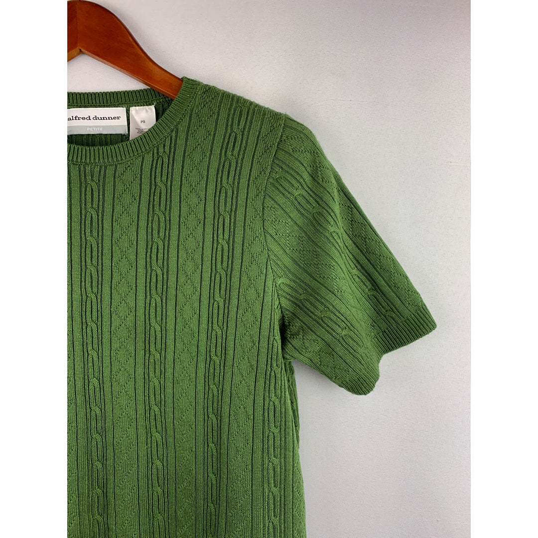 Alfred Dunner Petite Size PS Cable Knit Green Sweater