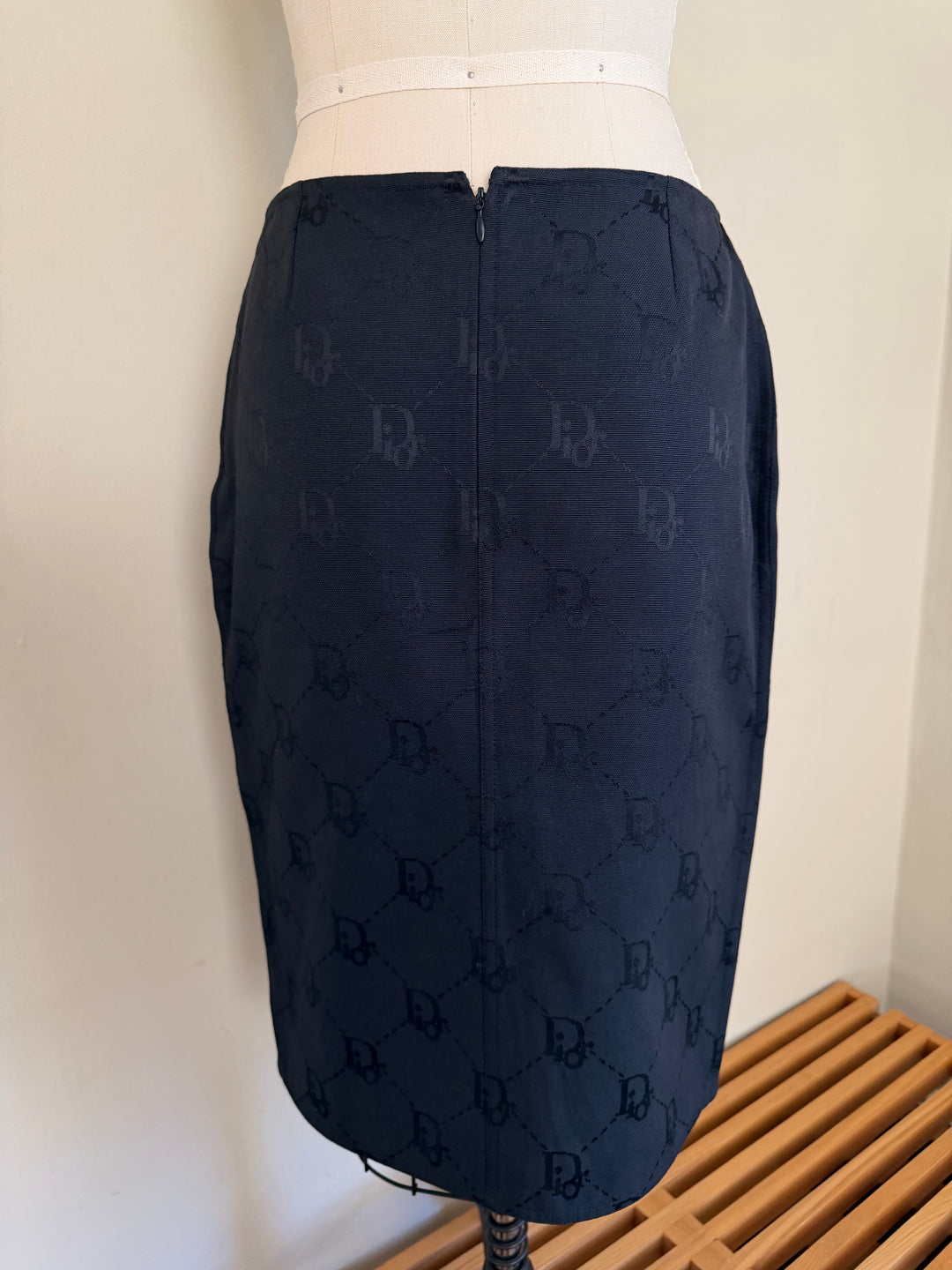 Vintage Christian Dior by John Galliano Black Trotter Monogram Jacquard Pencil Skirt