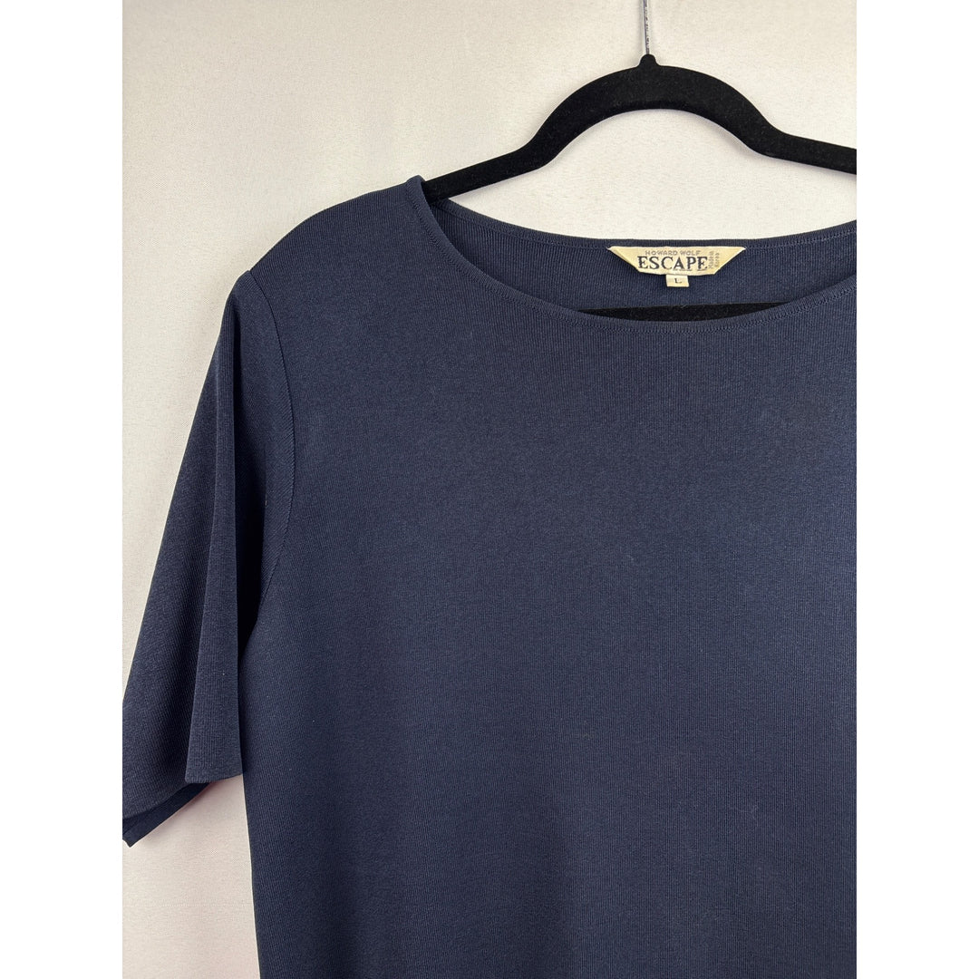 Women’s Howard Wolf Escape Size Large Navy Short Sleeve Blouse