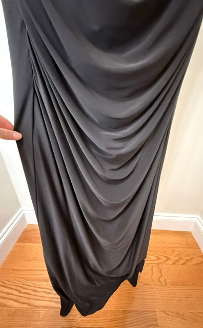 Black Ruched Metallic Jewel Evening Gown Fits Sz4–8