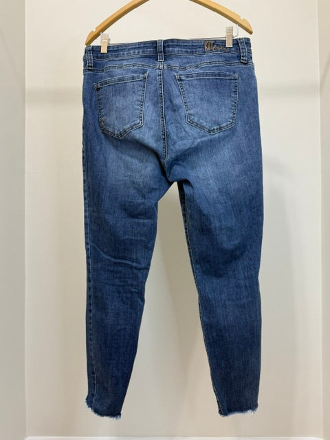 Kut From The Kloth Mid Rise Skinny Jeans Distressed Raw Hem Sz33/14