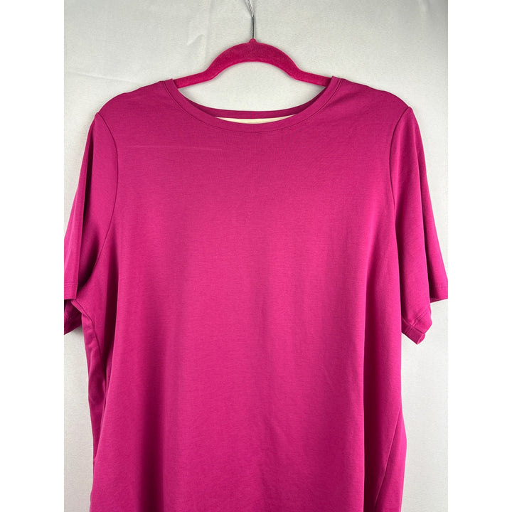 Isaac Mizrahi Live! Essentials Womens Pink T-Shirt 1X Cotton Blend Crew Neck Short Sleeve Made In Vietnam