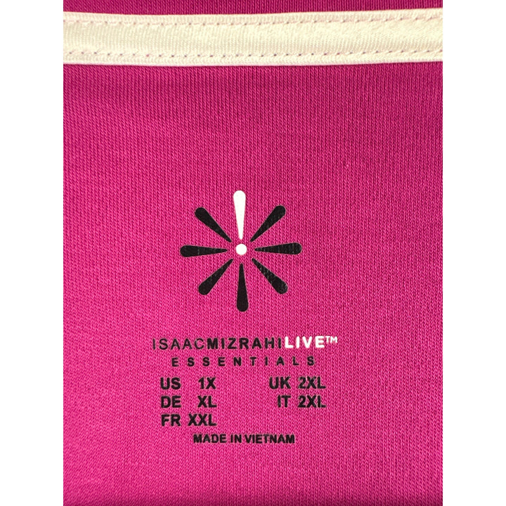 Isaac Mizrahi Live! Essentials Womens Pink T-Shirt 1X Cotton Blend Crew Neck Short Sleeve Made In Vietnam