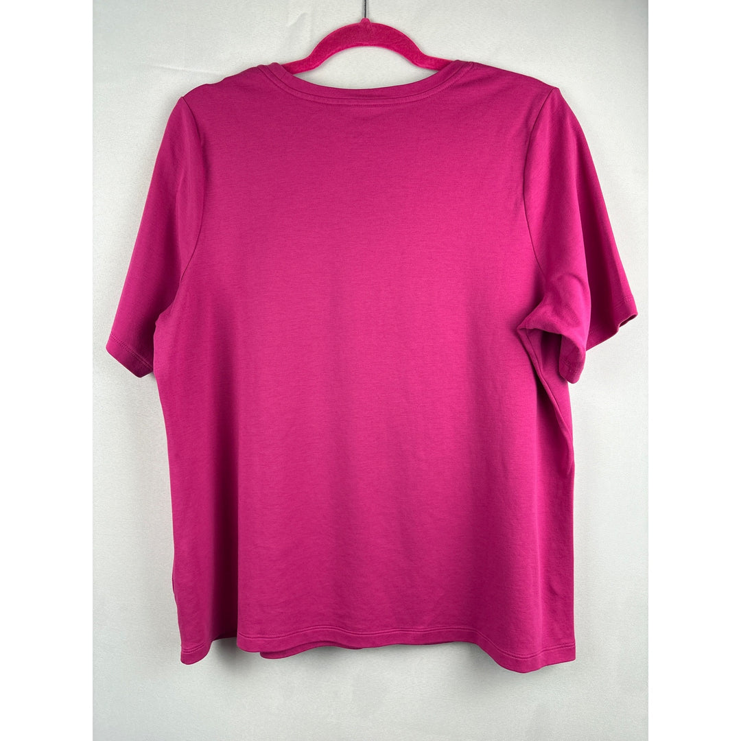 Isaac Mizrahi Live! Essentials Womens Pink T-Shirt 1X Cotton Blend Crew Neck Short Sleeve Made In Vietnam