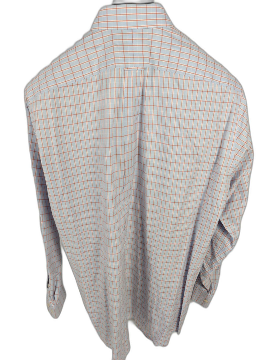 Men’s Kirkland Signature Dress Shirt Blue Orange Plaid Size 17.5 34/35