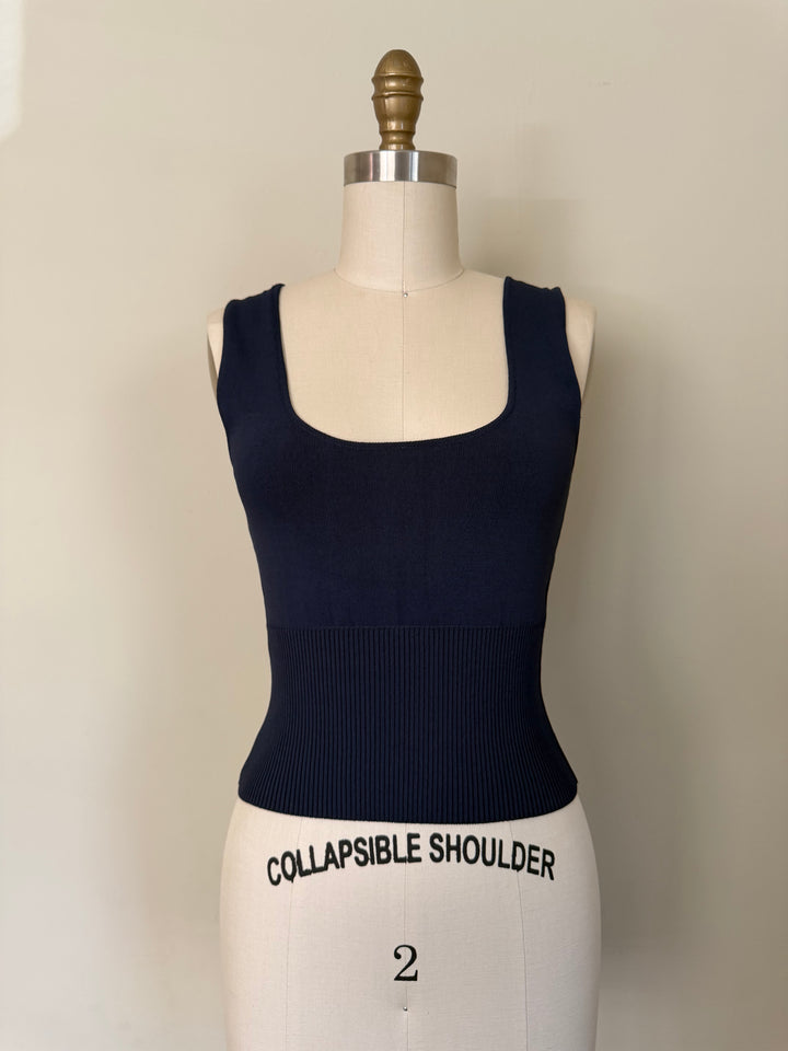 Calvin Klein Collection Navy Ribbed Sleeveless Knit Tank Top Made in Italy Minimalist