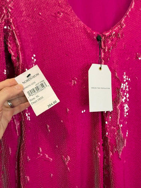Dress the Population Natalie Sequin Dress – Hot Pink Size XL NWT