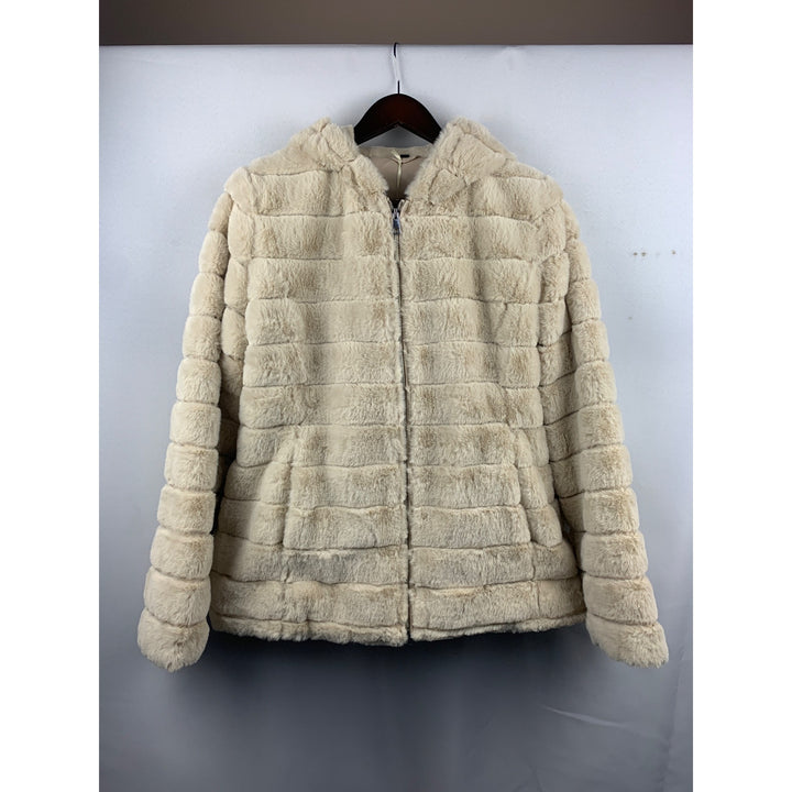 Women’s NWT Giolshon Cream Faux Fur Sweater with Hoodie Size L