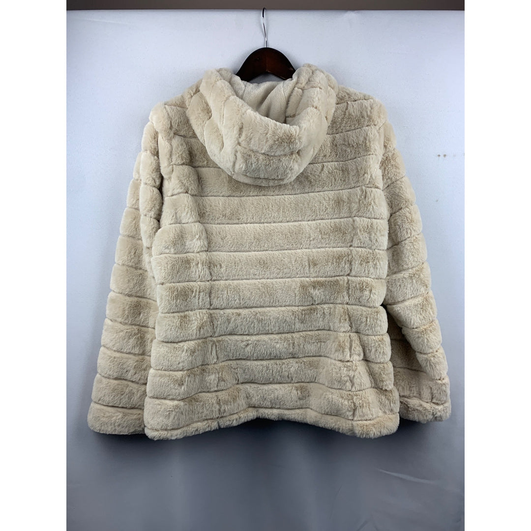 Women’s NWT Giolshon Cream Faux Fur Sweater with Hoodie Size L