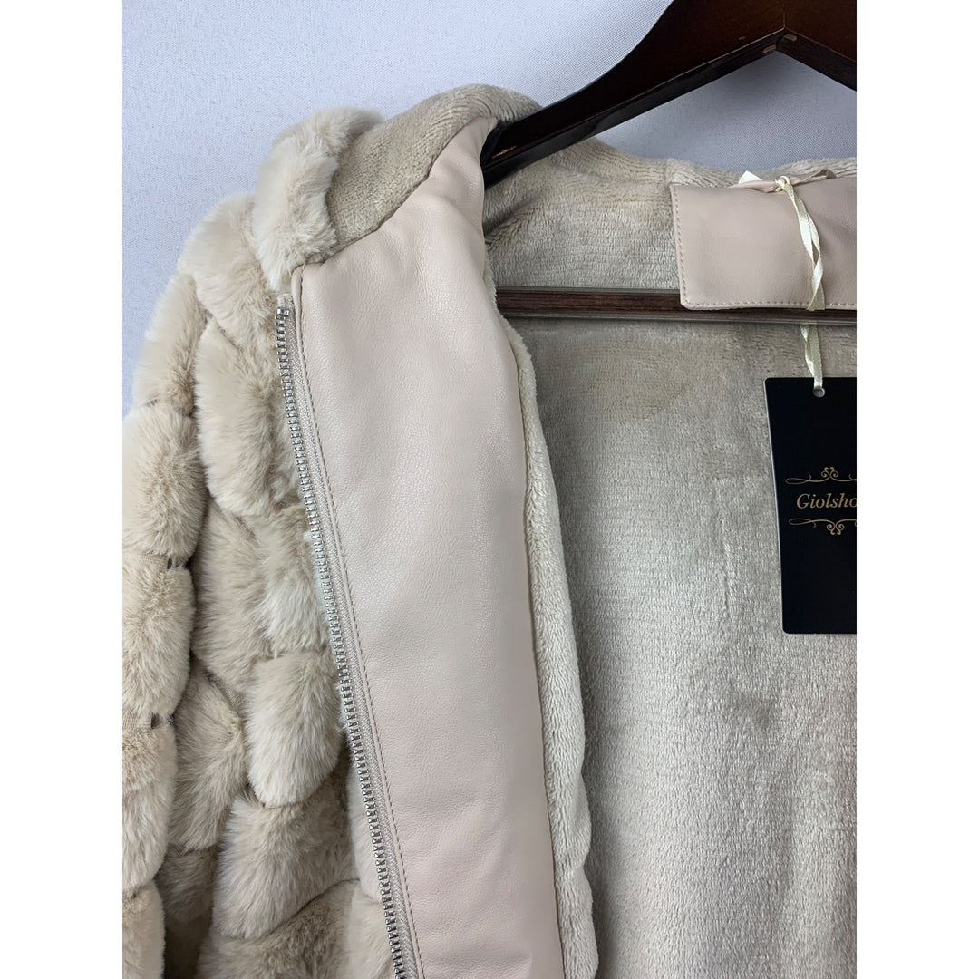Women’s NWT Giolshon Cream Faux Fur Sweater with Hoodie Size L