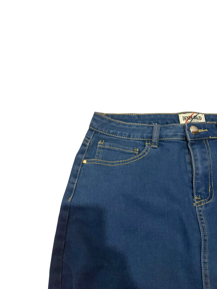 Denim BLVD Dark Wash Stretch Denim Mini Skirt Frayed Hem Y2K Size Large