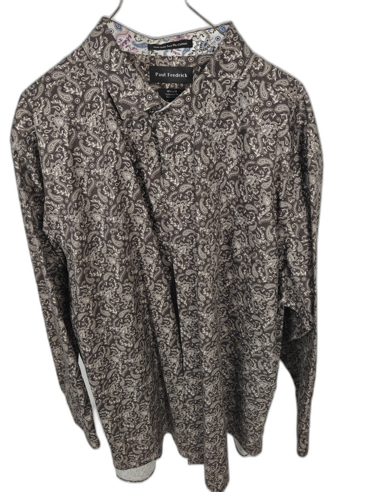 Paul Fredrick Men's 18.5 x 34 Brown Paisley Dress Shirt Tailored Fit Non-Iron Two Ply Cotton
