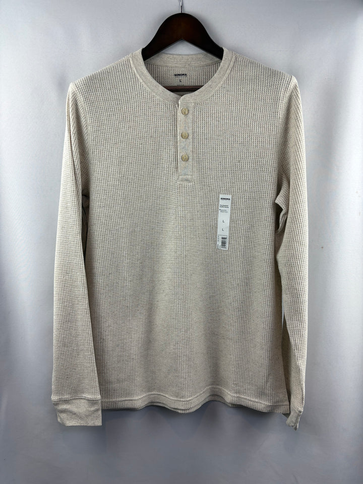 Men’s Sonoma Large Cream Beige Waffle Long Sleeve Henley