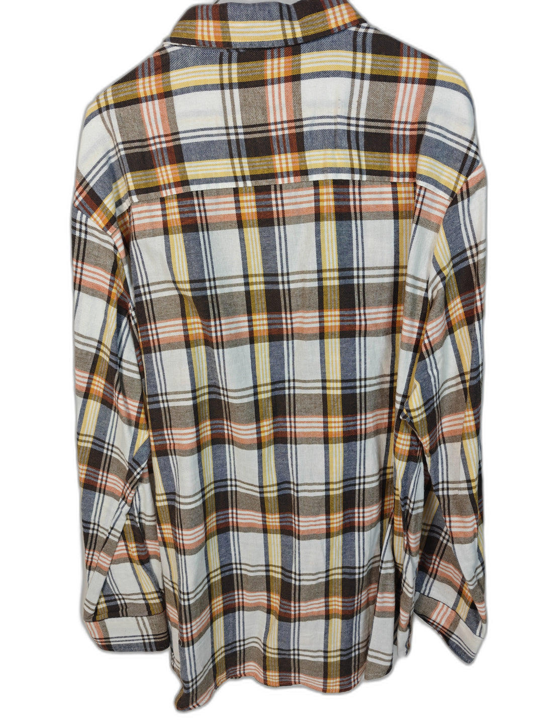Club Room Men's XXL Plaid Flannel Shirt Button Down Long Sleeve Cotton Orange Blue