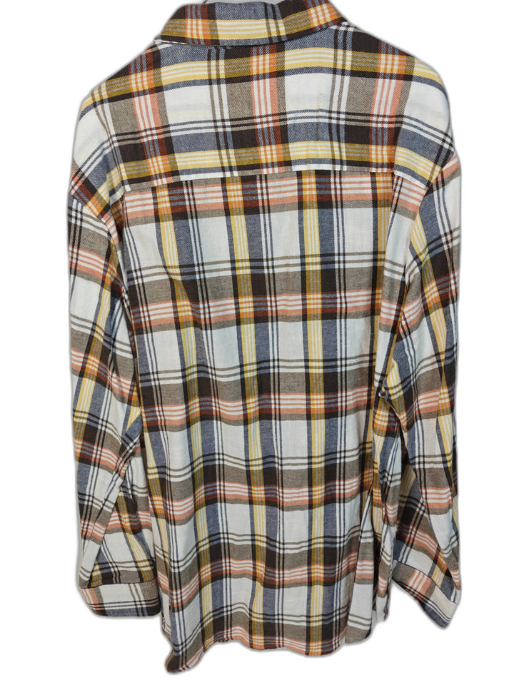 Club Room Men's XXL Plaid Flannel Shirt Button Down Long Sleeve Cotton Orange Blue