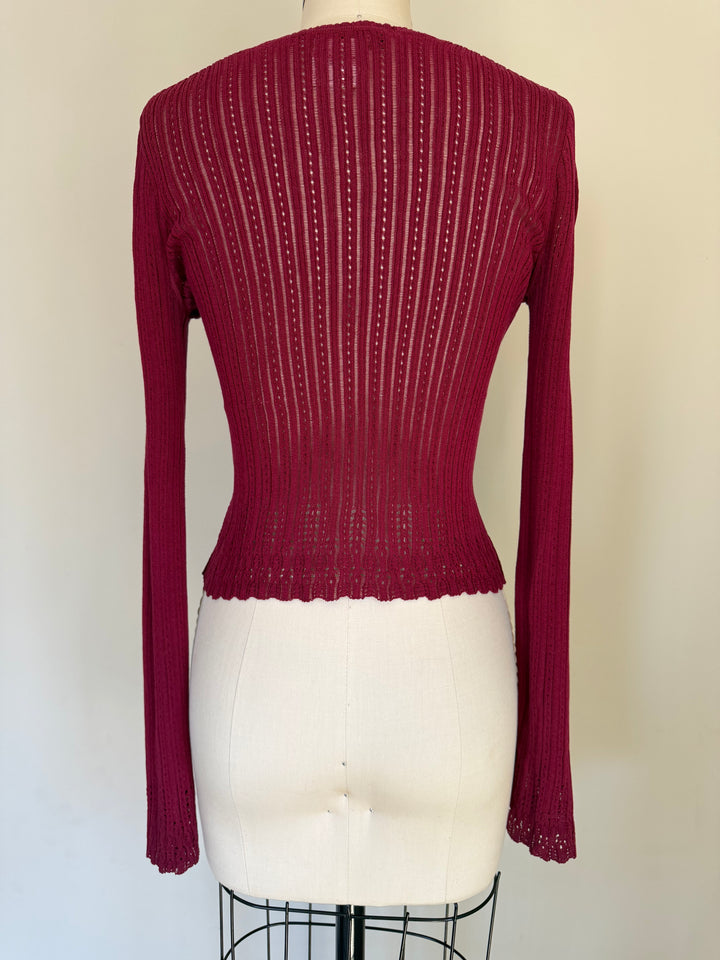 Archival John Galliano Era Christian Dior Burgundy V-Neck Sweater