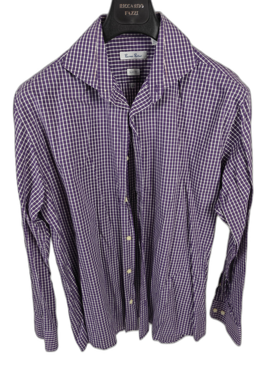 Men’s Burma Bibas Dress Shirt Purple Check 17 34/35 Slim Fit
