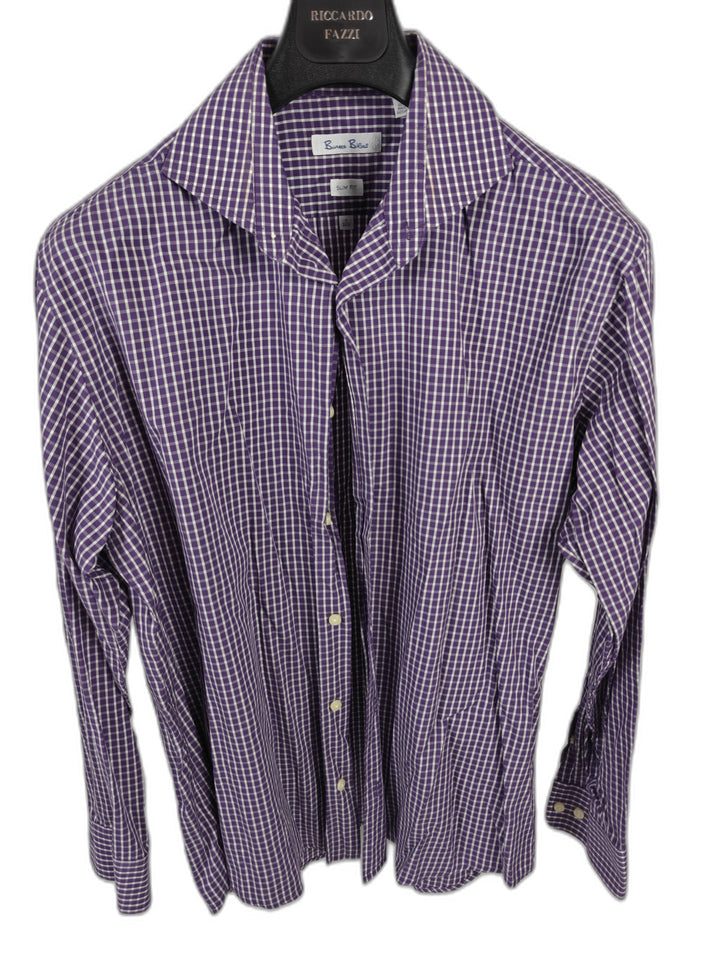 Men’s Burma Bibas Dress Shirt Purple Check 17 34/35 Slim Fit