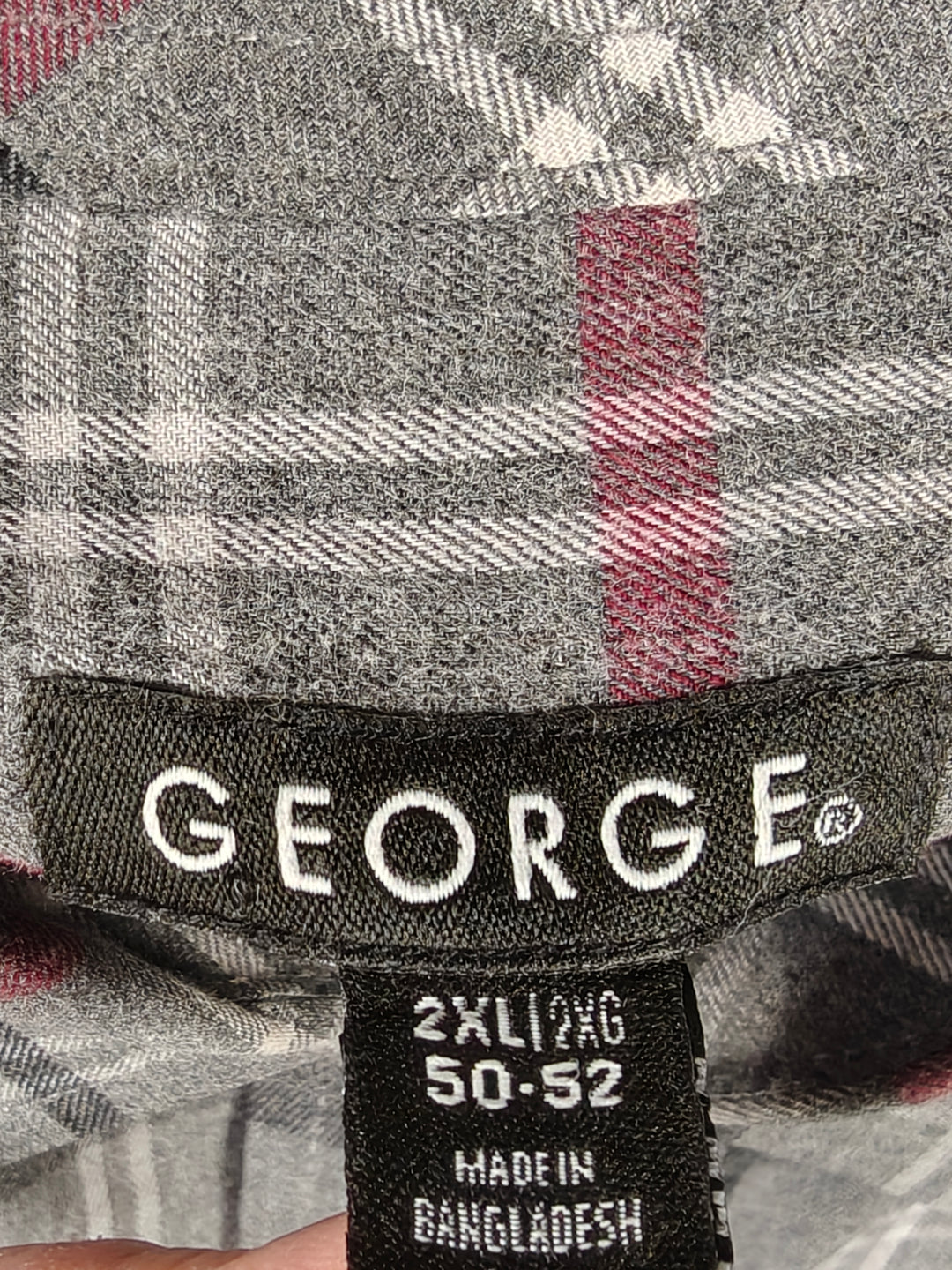 George Men's Gray Red Plaid Button Front Shirt Size 2XL 50-52 Long Sleeve Casual