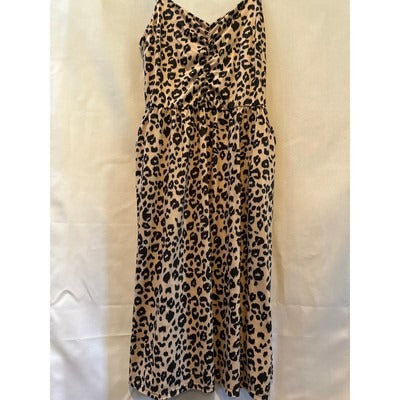 Yathon XL Strappy MIDI Dress Leopard print black on beige v neck