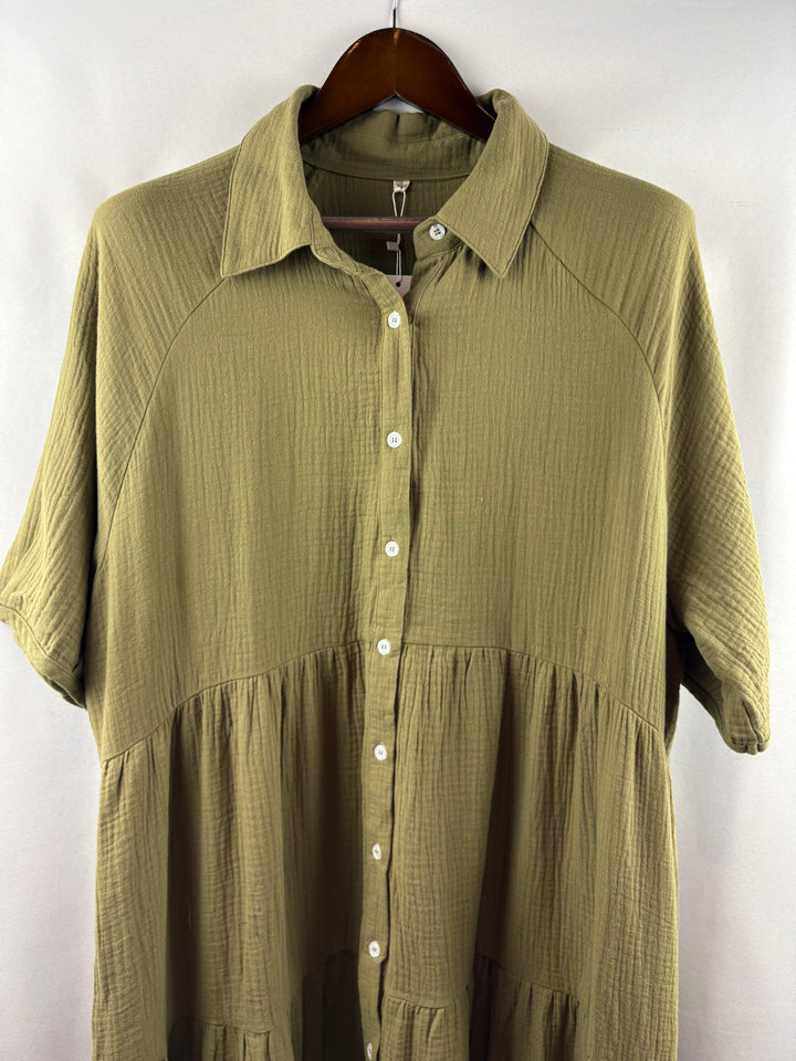 Women’s Paintcolors Fashion XXL Olive Green Button Up Maxi Dress