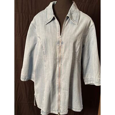 Lafei-Nier Blue Jean and Rhinestone Short Sleeve Zip up 2XL