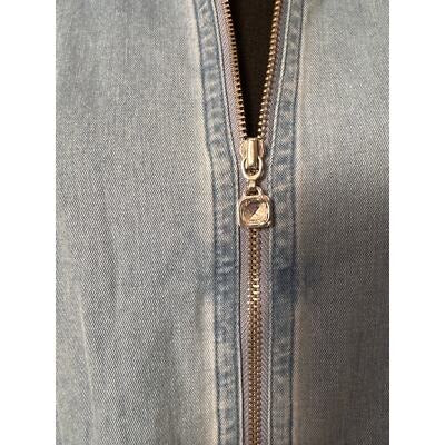 Lafei-Nier Blue Jean and Rhinestone Short Sleeve Zip up 2XL