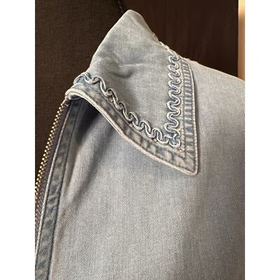 Lafei-Nier Blue Jean and Rhinestone Short Sleeve Zip up 2XL