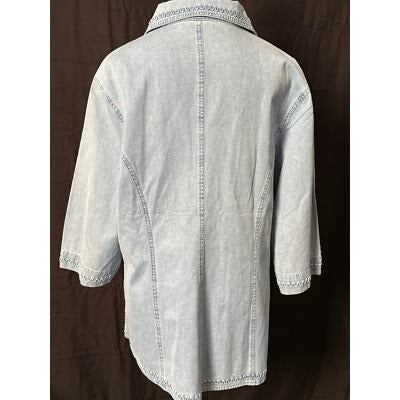 Lafei-Nier Blue Jean and Rhinestone Short Sleeve Zip up 2XL