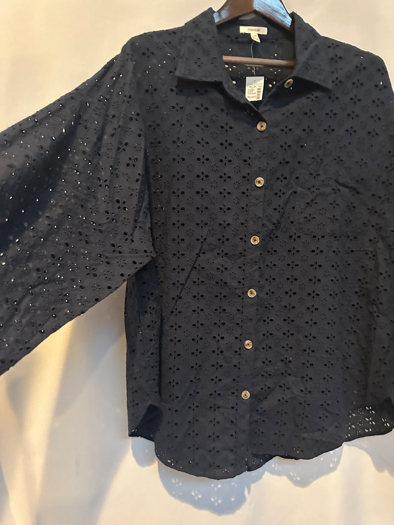 Women’s Maurices Navy Blue Eyelet Button Down Size XXL