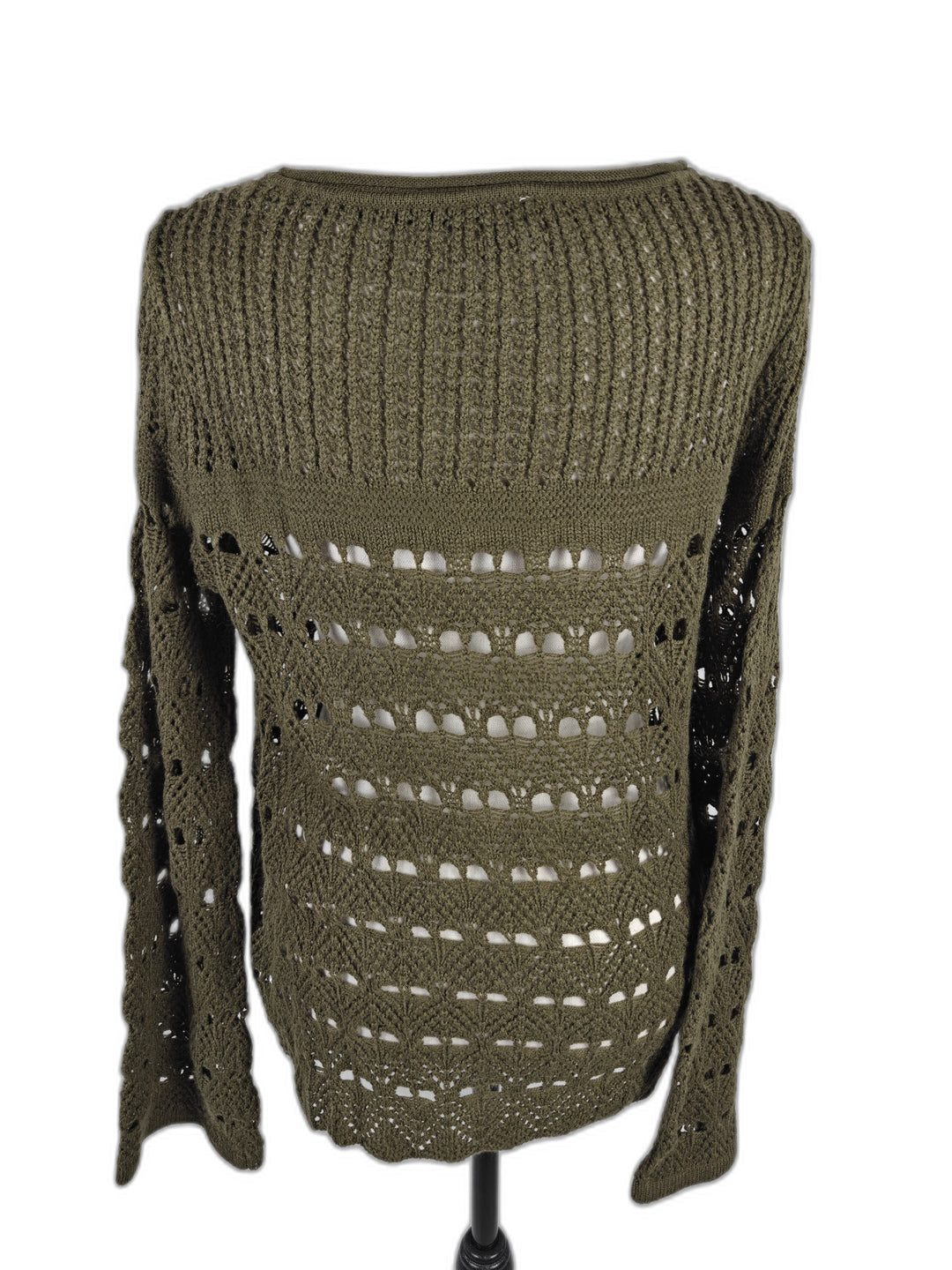 Women’s Cupio Open Knit Crochet Sweater Olive Green Size M/M