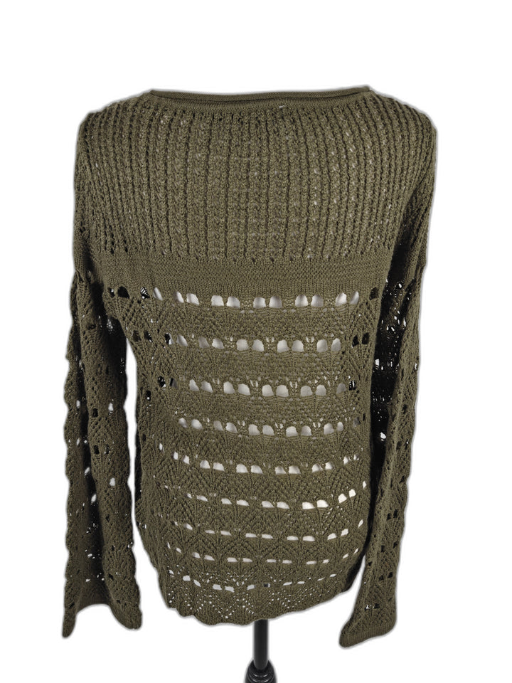 Women’s Cupio Open Knit Crochet Sweater Olive Green Size M/M