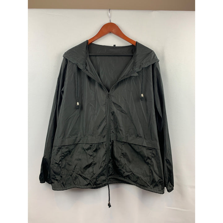 Olive Green Hooded Windbreaker Jacket Size XL