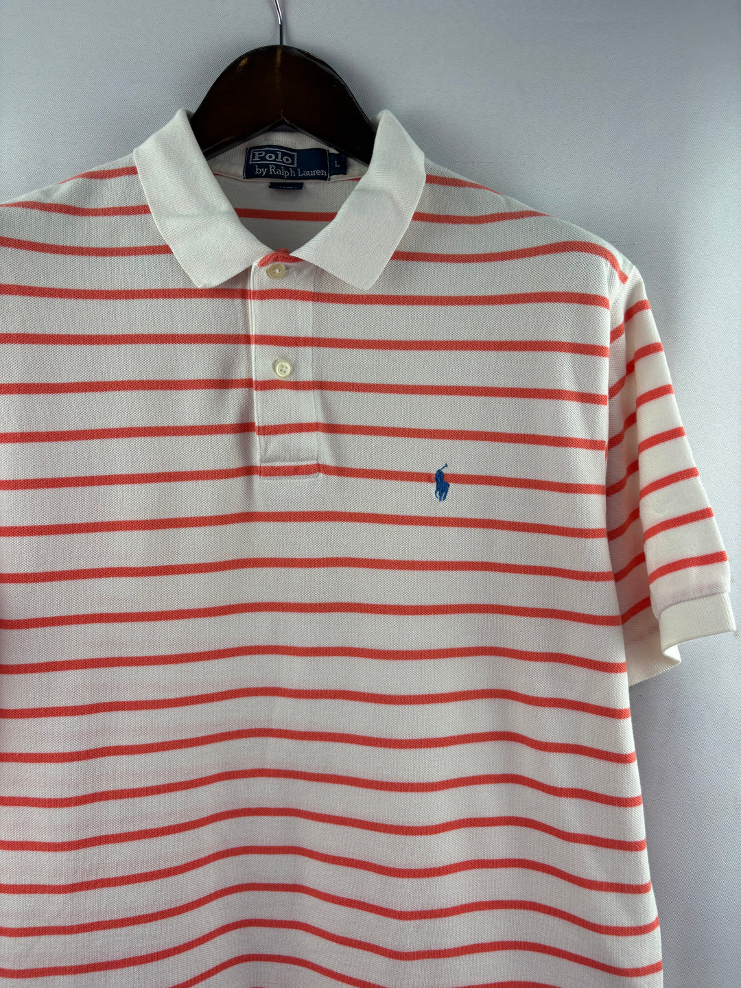Men’s Polo Ralph Lauren Large White & Orange Striped Polo Shirt