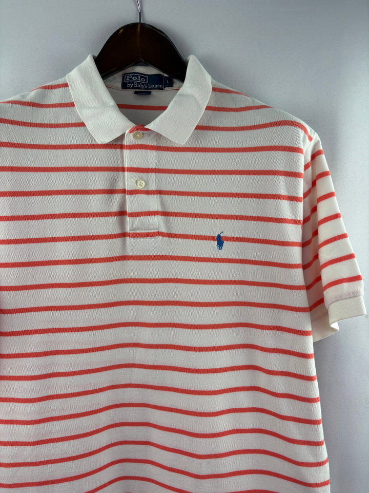 Men’s Polo Ralph Lauren Large White & Orange Striped Polo Shirt