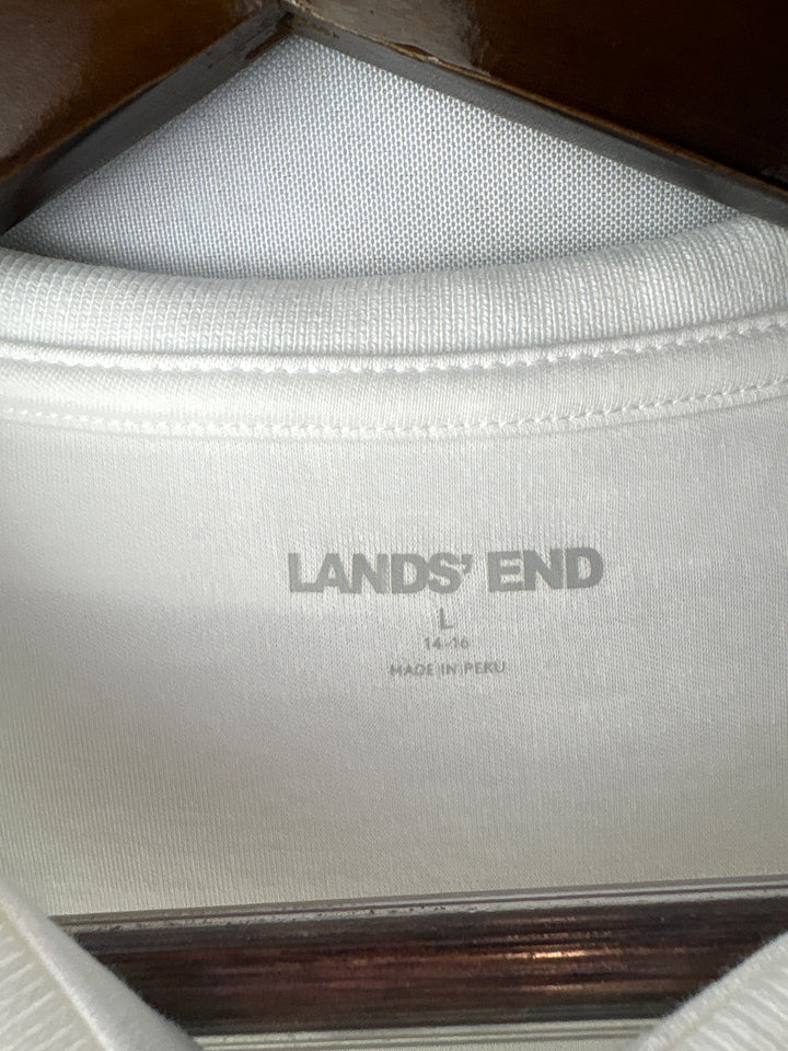 Women’s Lands’ End Large White Half Sleeve Polo Shirt