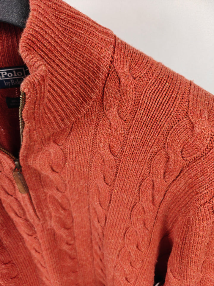 Men’s Polo Ralph Lauren Cable Knit Quarter Zip Orange XL