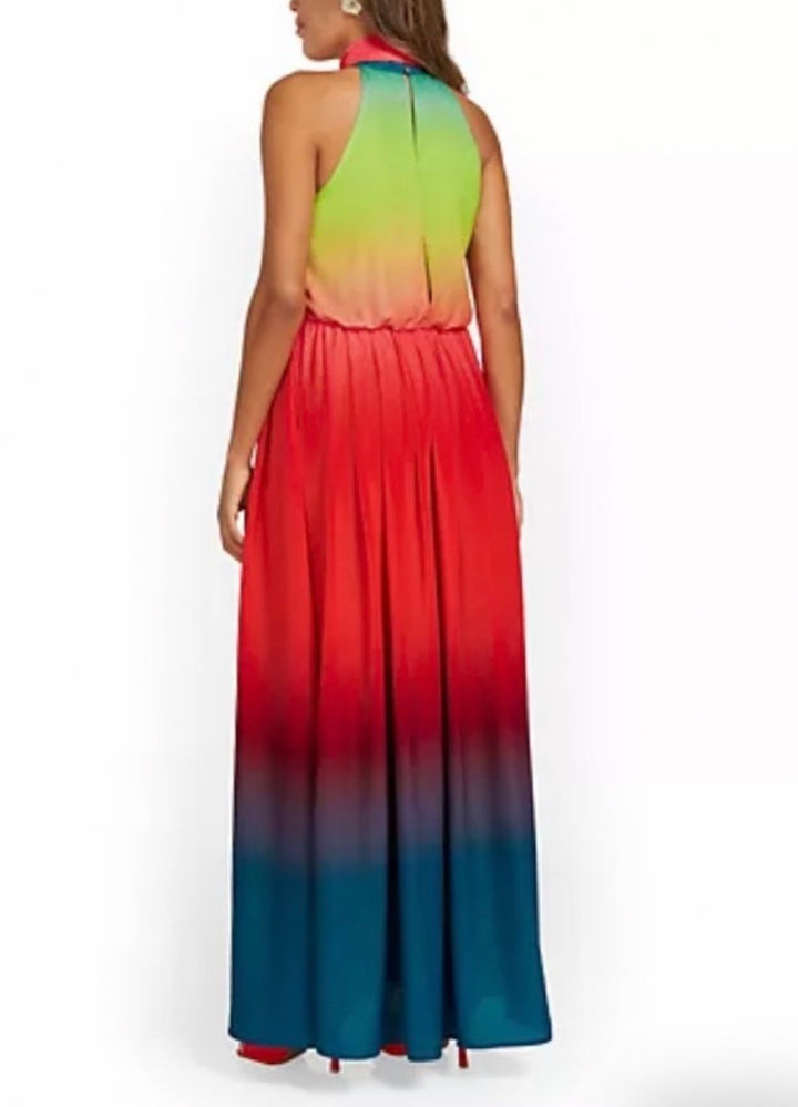 New York &amp; Company Ombre Tie Dye Halter Maxi Dress SzXL NWT