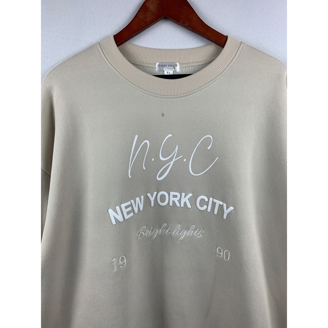 Women’s Orange Kiss Cream New York City Baggy Sweatshirt Size XL