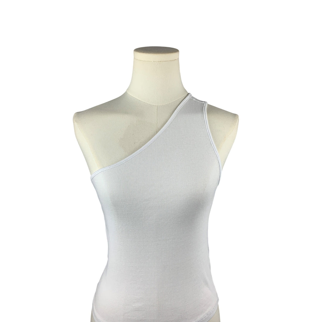 Madewell Womens One-Shoulder White Ribbed Tank Top Size M