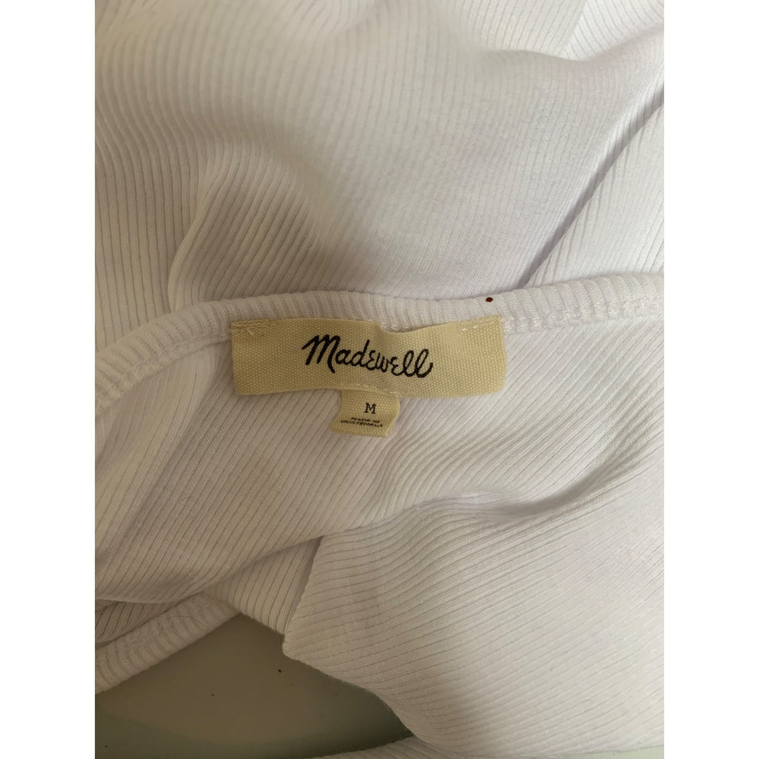 Madewell Womens One-Shoulder White Ribbed Tank Top Size M