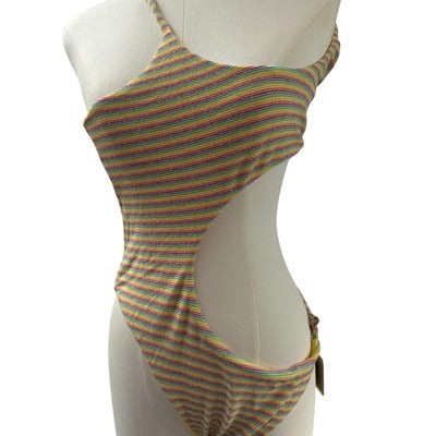 Multicolor Asymmetrical Cutout Ribbed Swimsuit Size XL