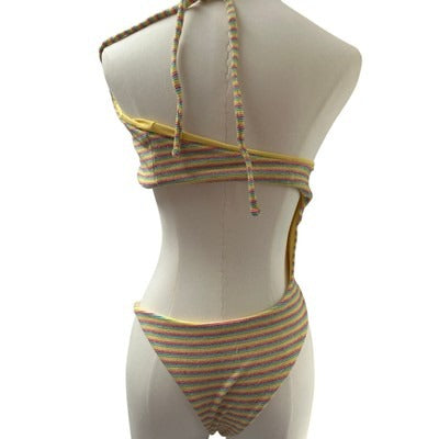 Multicolor Asymmetrical Cutout Ribbed Swimsuit Size XL